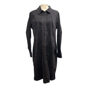 Vintage Fubu 18W Black Denim Dress Button Down Tie Neck Side Slit Y2K Hip Hop